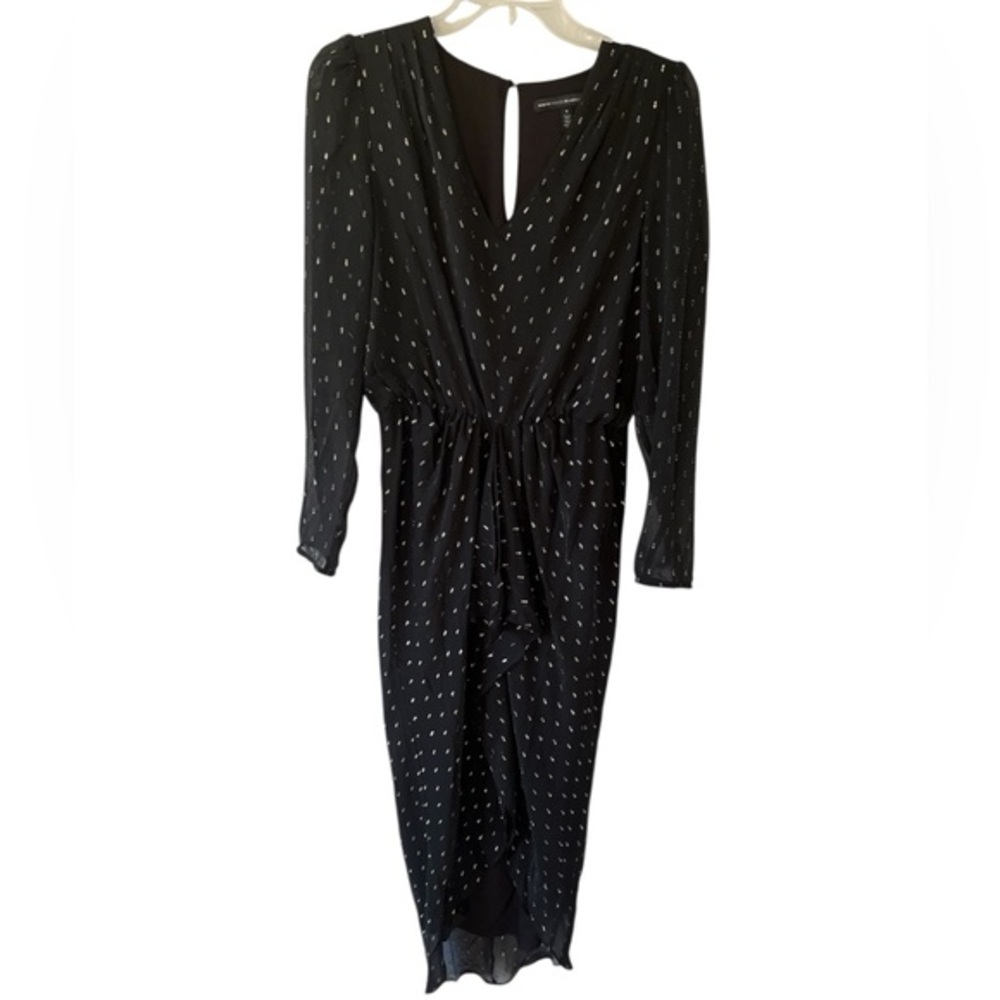 White House Black Market Black Long Sleeve Dress with Pattern